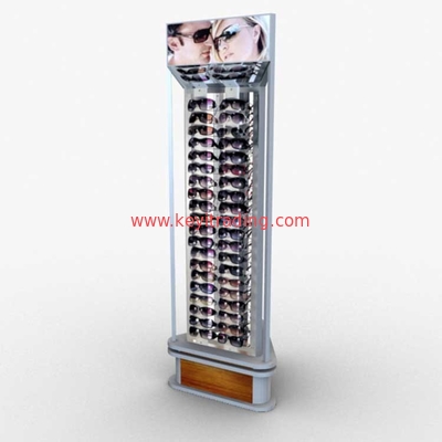 Modern POP Wooden 3 Sided Rotating Floor Sunglasses Stand With Mirror