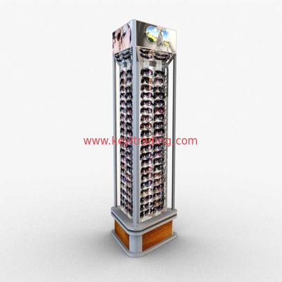 Modern POP Wooden 3 Sided Rotating Floor Sunglasses Stand With Mirror