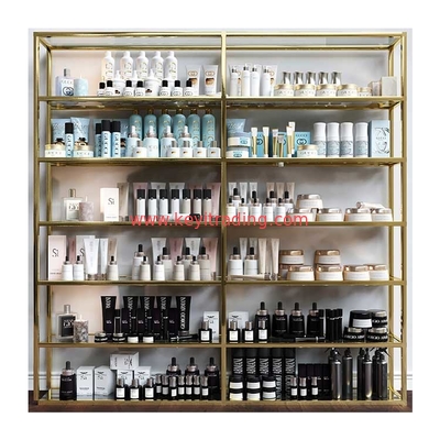Boutique Makeup Store Gold Shelve Floor Stand Cosmetics Display