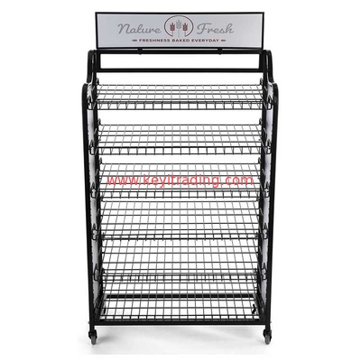 Black Powder Coating 6 Tier Wire Shelves Retail Bread Display Rack