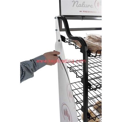 Black Powder Coating 6 Tier Wire Shelves Retail Bread Display Rack
