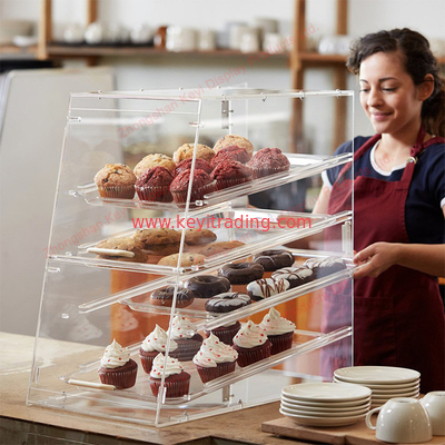 Morden Pop Bread Shop 4 Layer Acrylic Bakery Display Case With 3 Door Handles