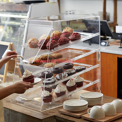 Morden Pop Bread Shop 4 Layer Acrylic Bakery Display Case With 3 Door Handles