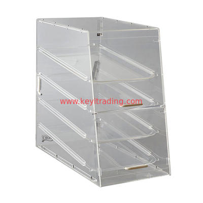 Morden Pop Bread Shop 4 Layer Acrylic Bakery Display Case With 3 Door Handles