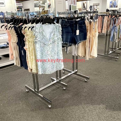 Heavy Type 6 Way Double Pole Chrome Clothing Display Rack With Wheel