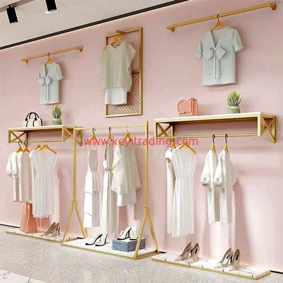 Custom Retail Store Gold Clothing Display Rack For T-Shirt Dress