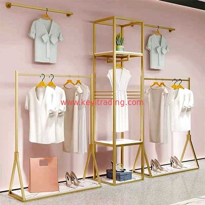 Custom Retail Store Gold Clothing Display Rack For T-Shirt Dress