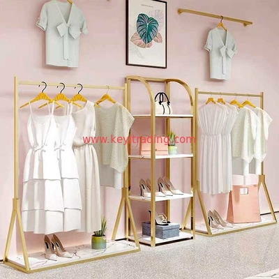 Custom Retail Store Gold Clothing Display Rack For T-Shirt Dress