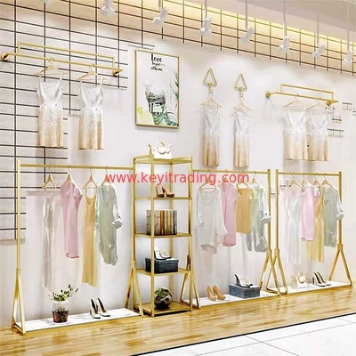 Custom Retail Store Gold Clothing Display Rack For T-Shirt Dress