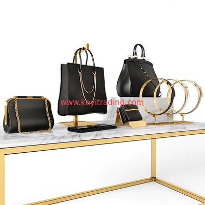 Boutique Gold Metal Frame And Marble Display Table For Handbag