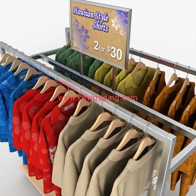 Freestanding Metal And Wood Hanging Clothing Display Rack With 4 Wheel