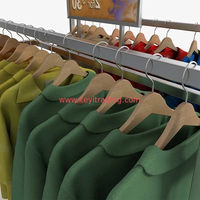 Freestanding Metal And Wood Hanging Clothing Display Rack With 4 Wheel