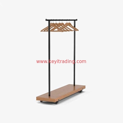 Made In China Single Pole Movable Clothing Rack - Metal And Wood Material