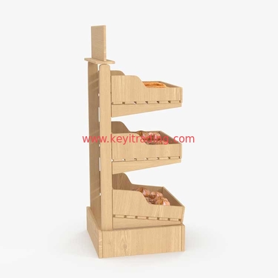 Bakery 3 Tier Wooden Shelves Floor Standing Bread Dispaly Rack