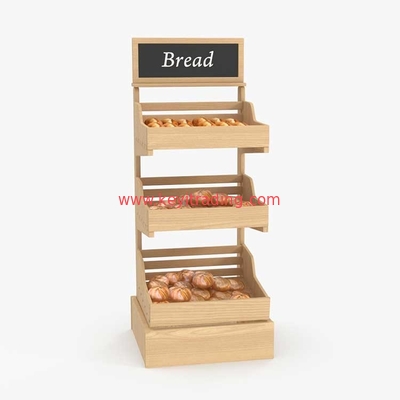 Bakery 3 Tier Wooden Shelves Floor Standing Bread Dispaly Rack