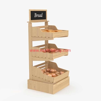 Bakery 3 Tier Wooden Shelves Floor Standing Bread Dispaly Rack