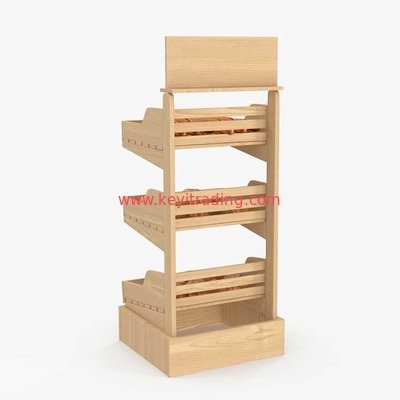 Bakery 3 Tier Wooden Shelves Floor Standing Bread Dispaly Rack
