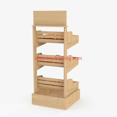 Bakery 3 Tier Wooden Shelves Floor Standing Bread Dispaly Rack