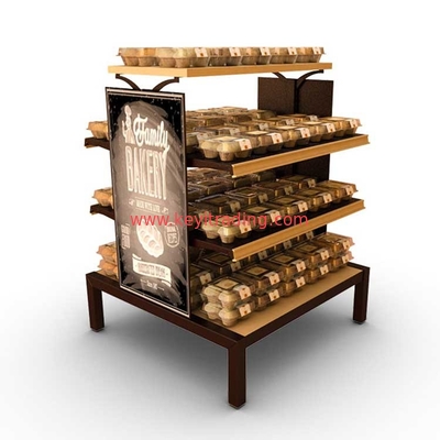 Bakery Freestanding Metal And Wood Bread Rack Bread Display Shelves