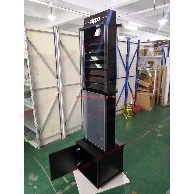 Floor Standing Rotating Zippo Lighter Display Case With Storage Cabinet