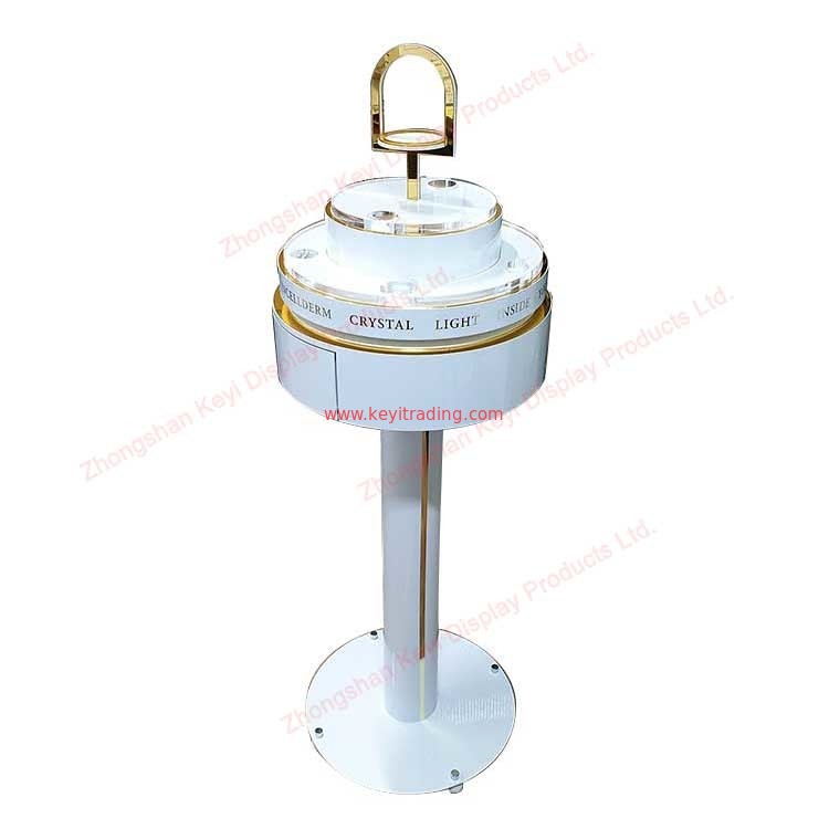 Makeup Shop Floor Standing Rotating Cosmetics Display Rack With Drawer