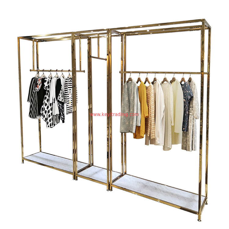 Fashion Clothing Store Display Stand Boutique Woman Dress Display Rack Gold Metal