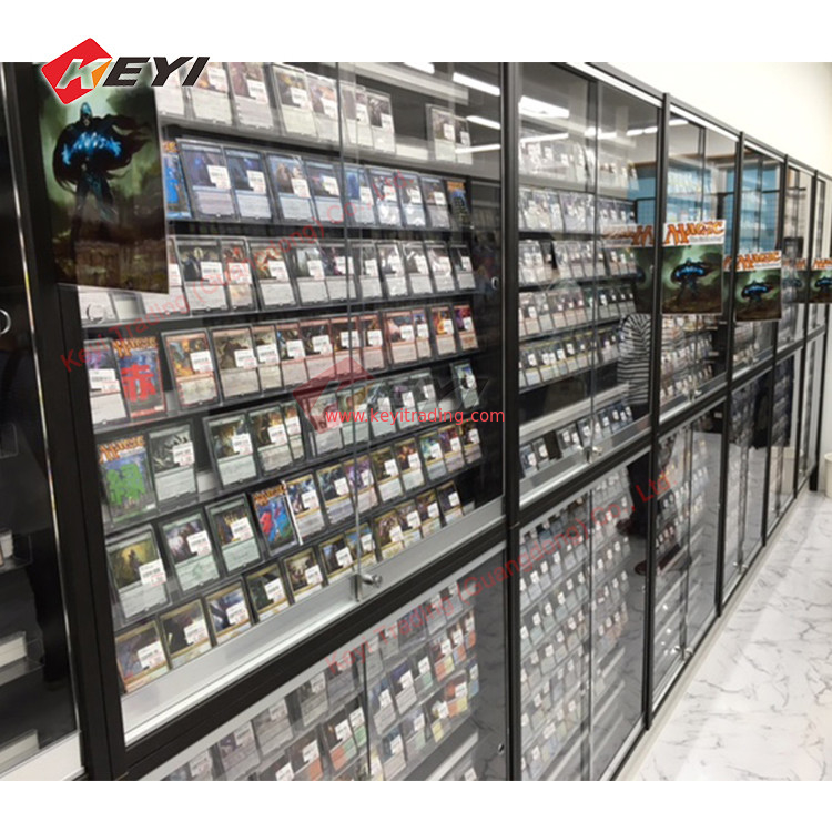 KEYI TCG Display Fixtures Showcase Game Cards Sport Cards Case Metal Frame Aluminum Acrylic Display Stand