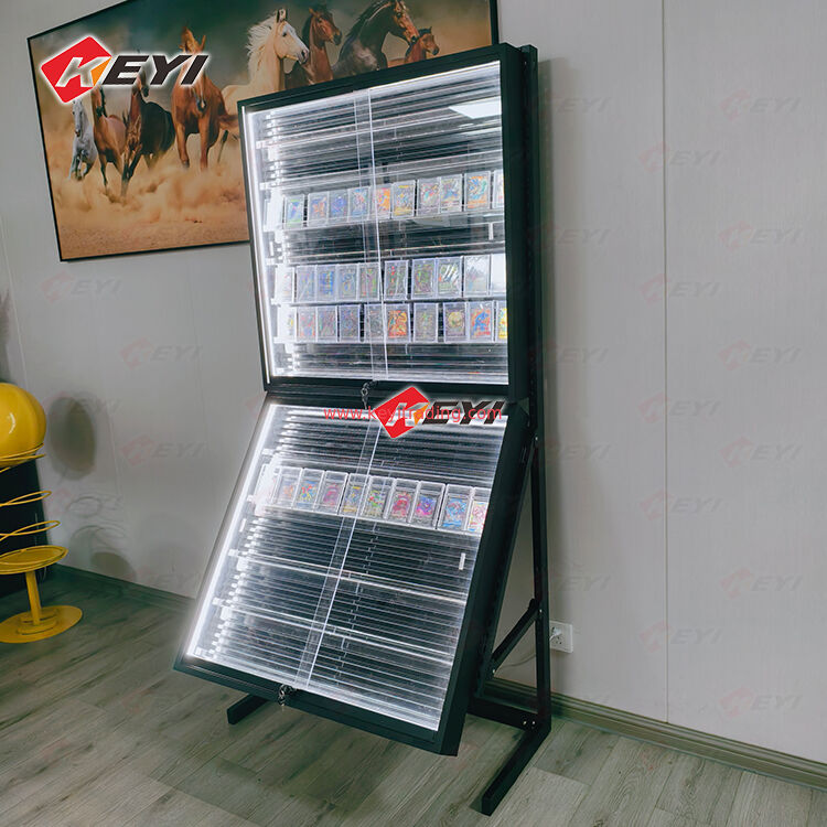 LED Lighting Single Side Graded Card Showcases Display Stands With Sliding Lockable Doors for Retail Trading Card Store