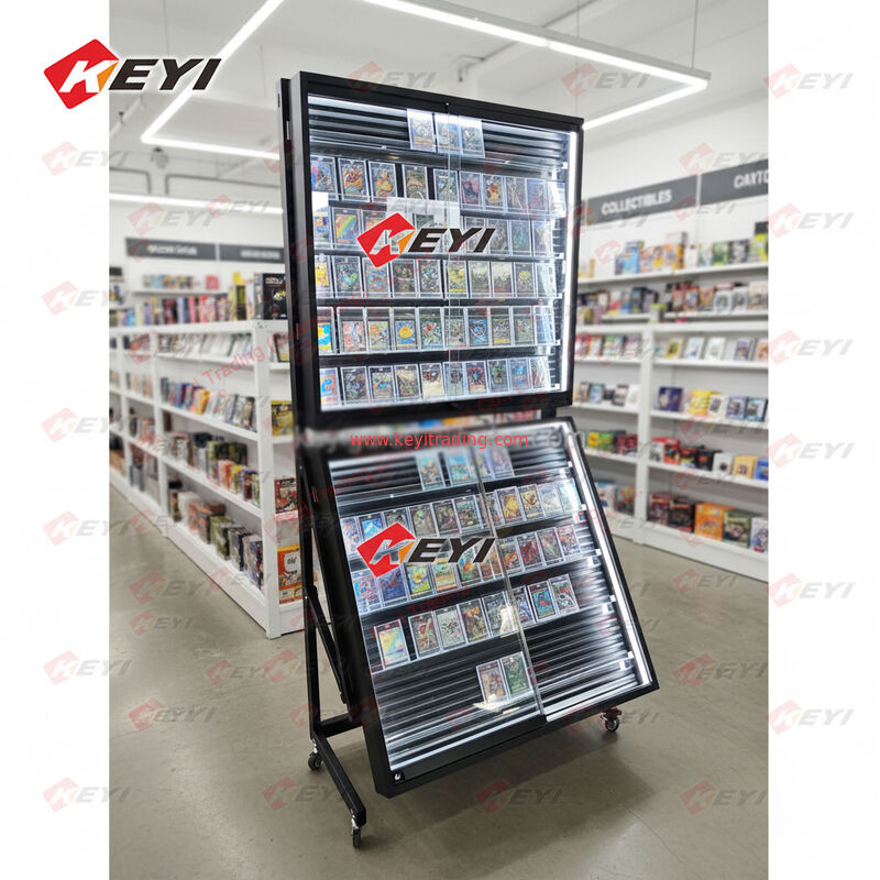 Good Quality Customized Size High Definition Glass TCG Cards Cabinet Free-Stranding Metal Frame for Pokémon Card Display