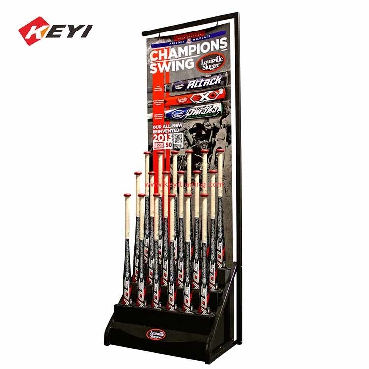 Custom Floor Standing Black Metal holder Baseball Bat Display Stand For Retail