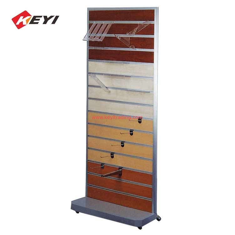 Multi-Function Floor Retail Display Rack Wood Slat Wall Display With Hooks