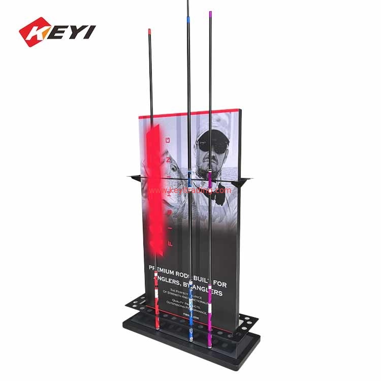 Custom Graphics And Black Metal 24 Fishing Rod Display Stand For Sale