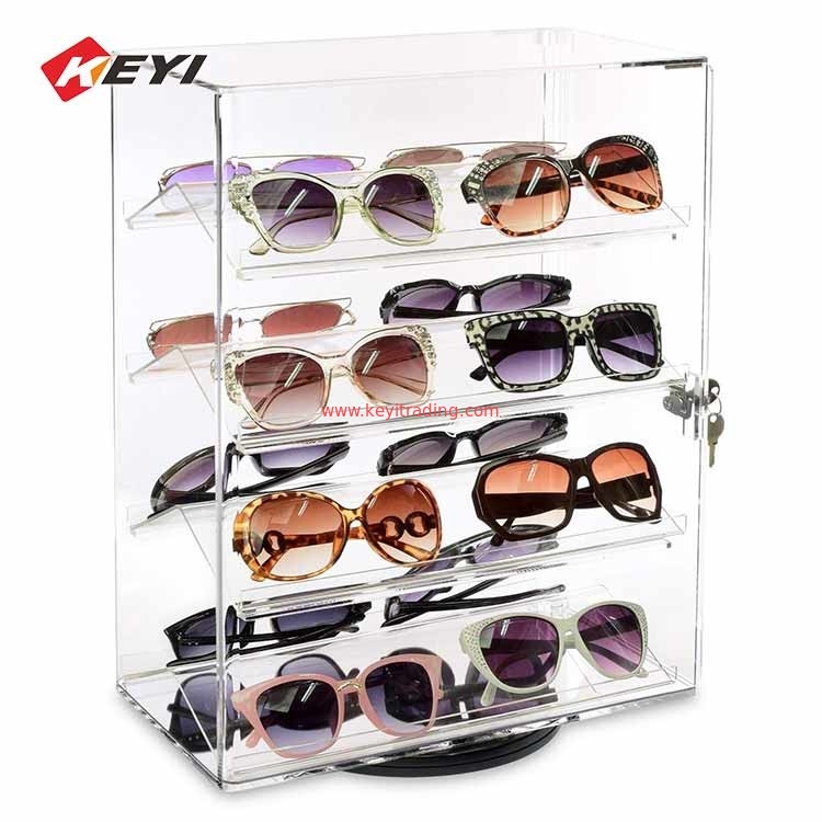 Counter Top Rotating Eyewear Stand Lockable Clear Acrylic Sunglass Display Case