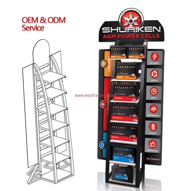 Custom High Quality Floor Standing Metal Car Battery Stand Battery Display Rack