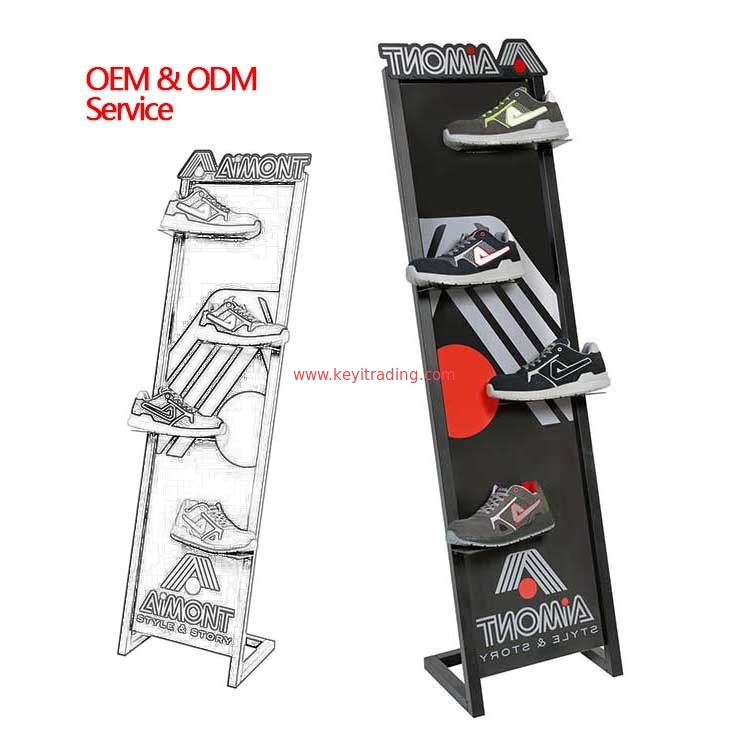 Made In China OEM Black Powder Coating Metal 4 Shoe Stand Display