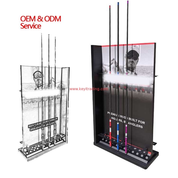 Metal And Wooden materials floor standing Fishing Rod Display Stand