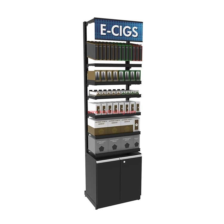 Powder Coating Black Metal Adjustable shelves Electronic Cigarette Display Stand For E-Cigarette