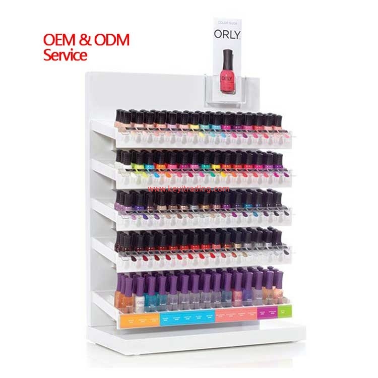 Custom Logo Counter Top 3 4 5 Tier White Metal Shelves Nail Polish Display Stand