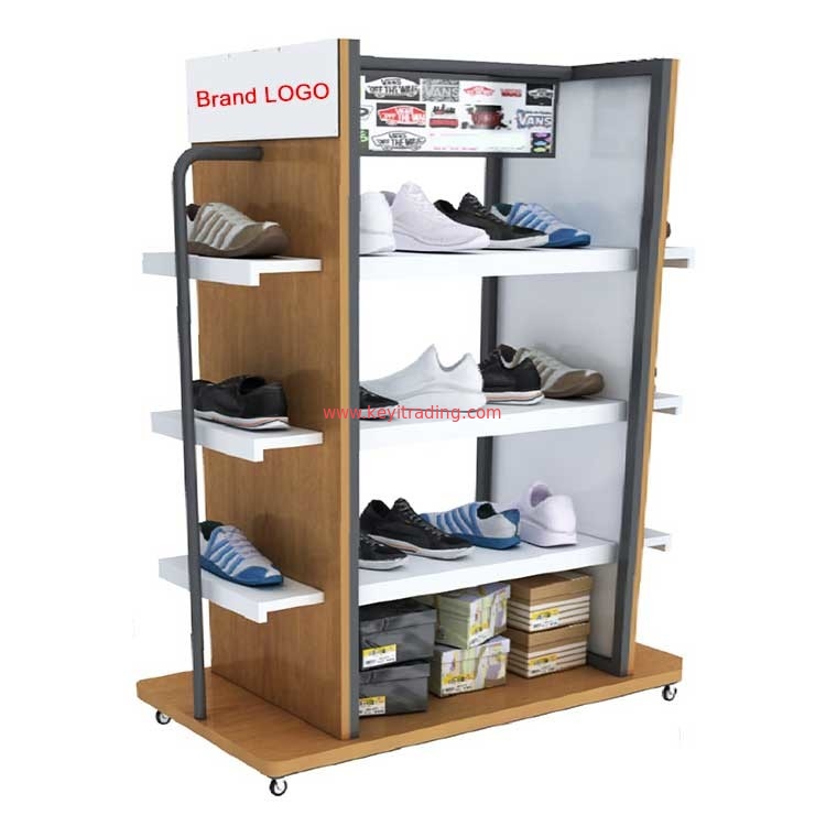 Custom Logo Modern Fashion Metal Frame And Wood Shoes Display Rack