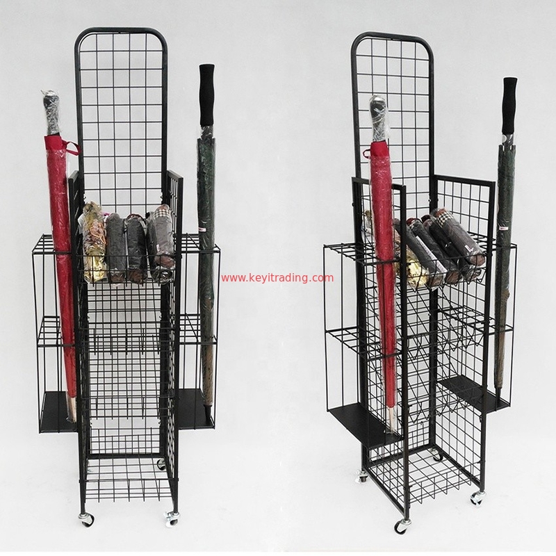 Customized Pop Pos Floor Umbrella Stand Metal Wire Basket Display Rack