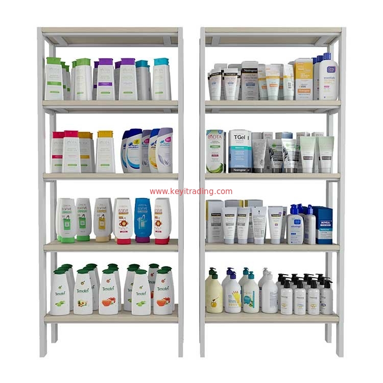 Floor Makeup Stand Retail Store Cosmetics Display Rack - 4 Wood Shelf