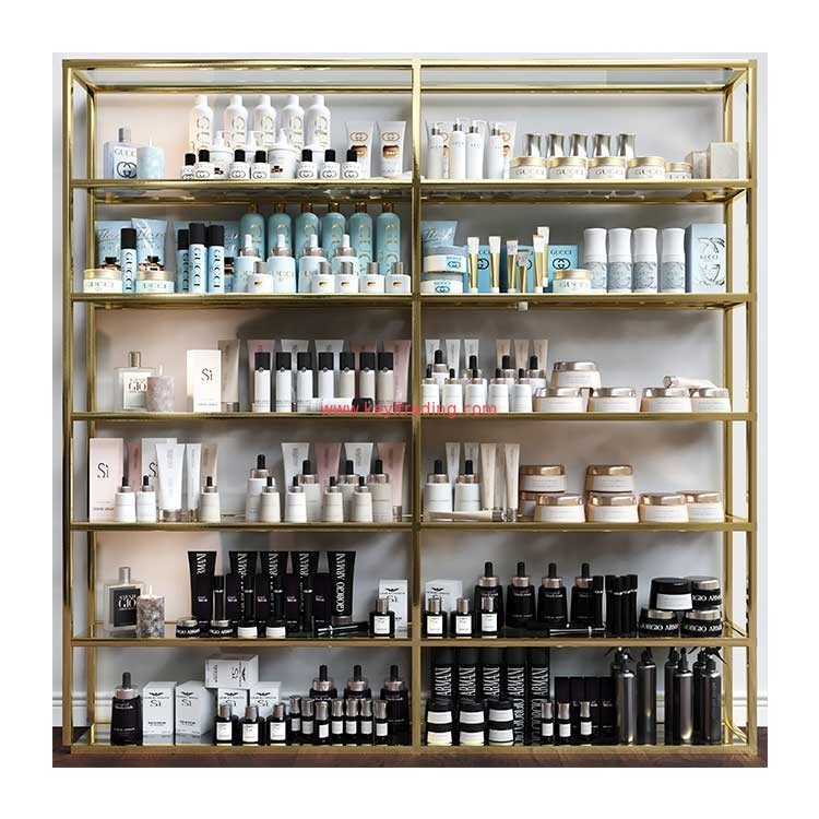 Boutique Makeup Store Gold Shelve Floor Stand Cosmetics Display