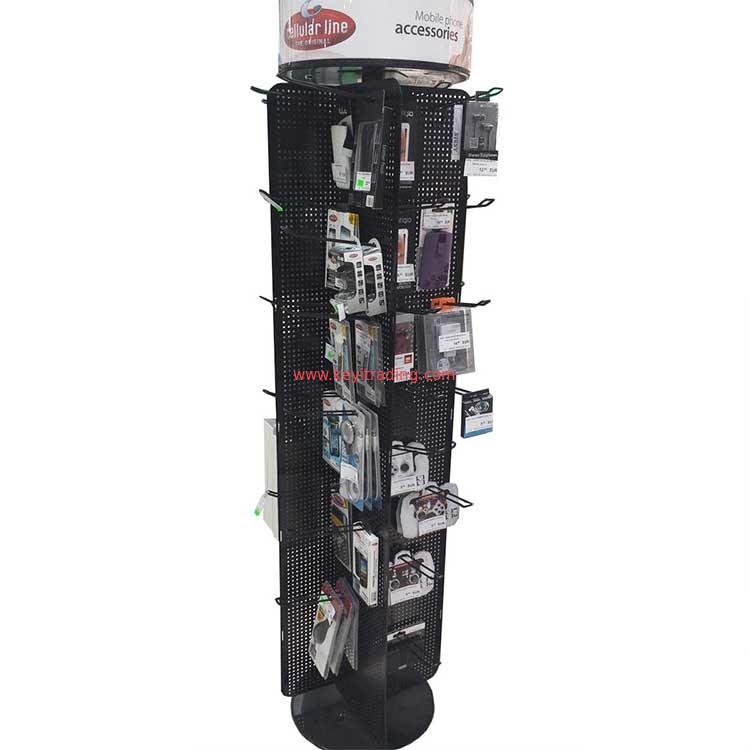Floor Metal Pegboard Stand Rotating Cell Phone Accessory Display