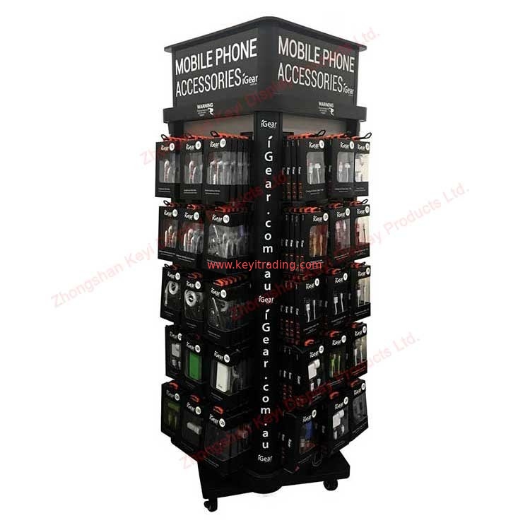 4 Sided Mobile Accessories Stand Rotating Cell Phone Charger Display