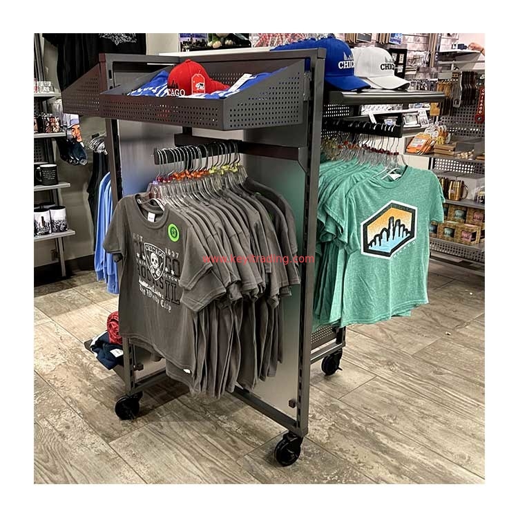 Freestanding Adjustable Shelves Metal Clothing Store T-Shirt Display Rack