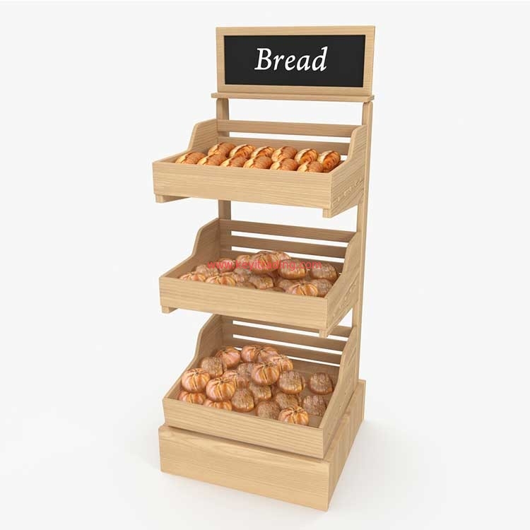 Bakery 3 Tier Wooden Shelves Floor Standing Bread Dispaly Rack