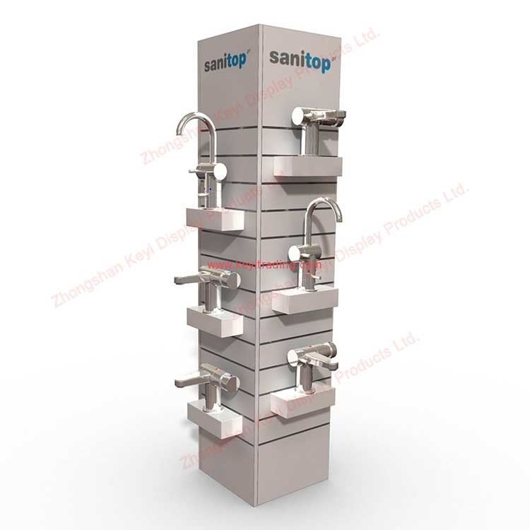 Freestanding 4 Sided Adjustable Wood Slatwall Display Stand For Faucet