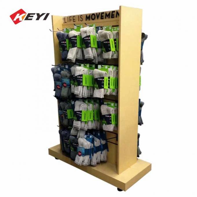 Double Sided Floor Wood Slatwall Stand Hanging Socks Display Rack